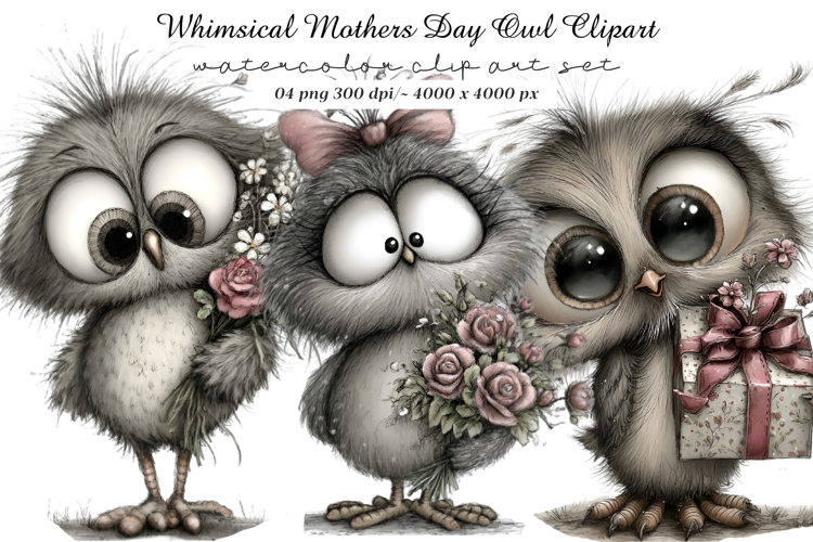 Whimsical Mothers Day Owl Clipart