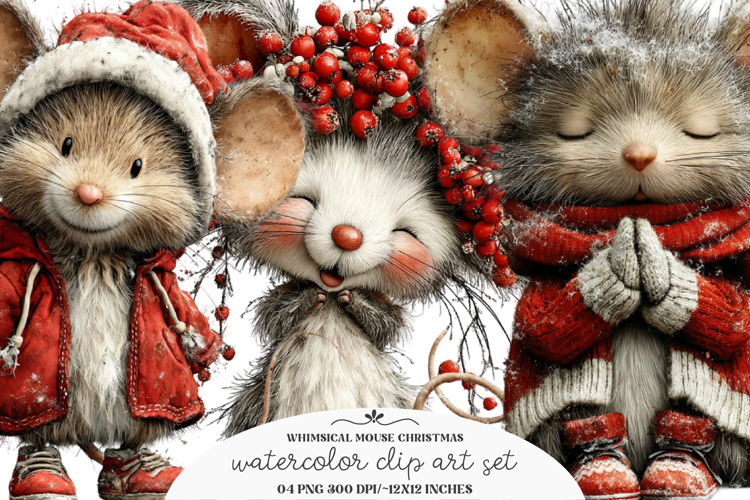 Whimsical Mouse Christmas Clipart