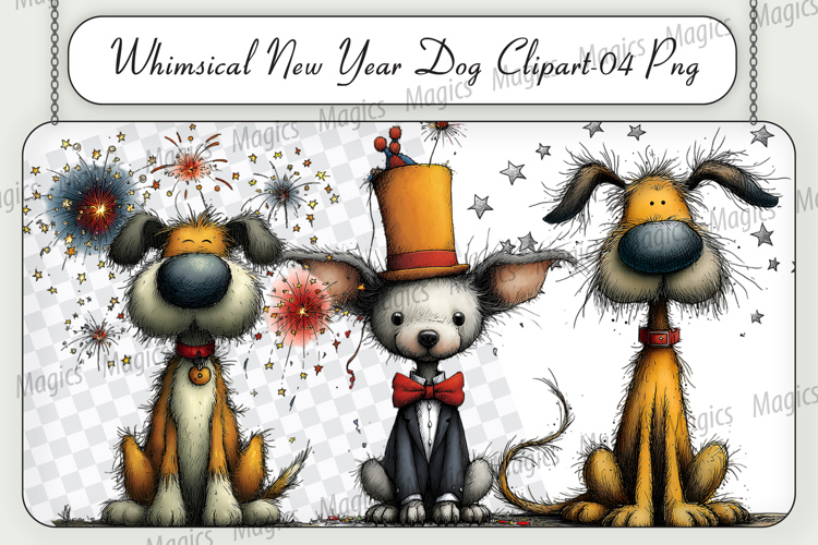 Whimsical New Year Dog Clipart