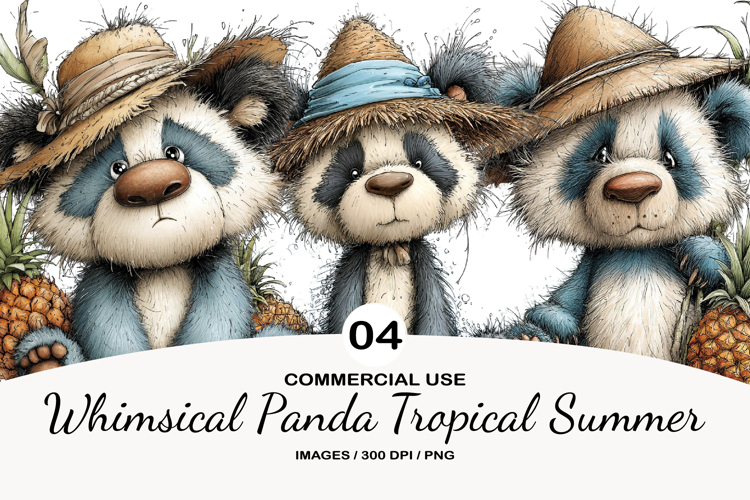 Whimsical Panda Tropical Summer Clipart