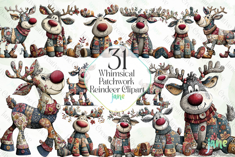Whimsical Patchwork Reindeer Clipart