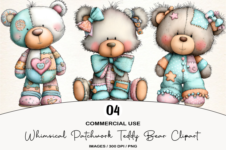 Whimsical Patchwork Teddy Bear Clipart