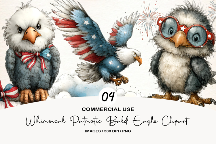 Whimsical Patriotic Bald Eagle Clipart