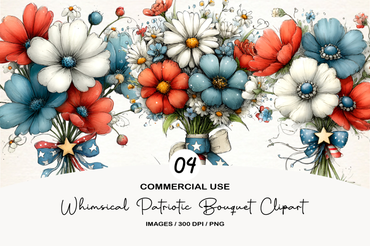 Whimsical Patriotic Bouquet Clipart