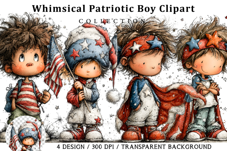 Whimsical Patriotic Boy Clipart