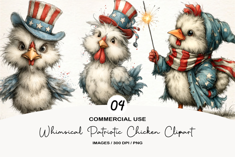 Whimsical Patriotic Chicken Clipart