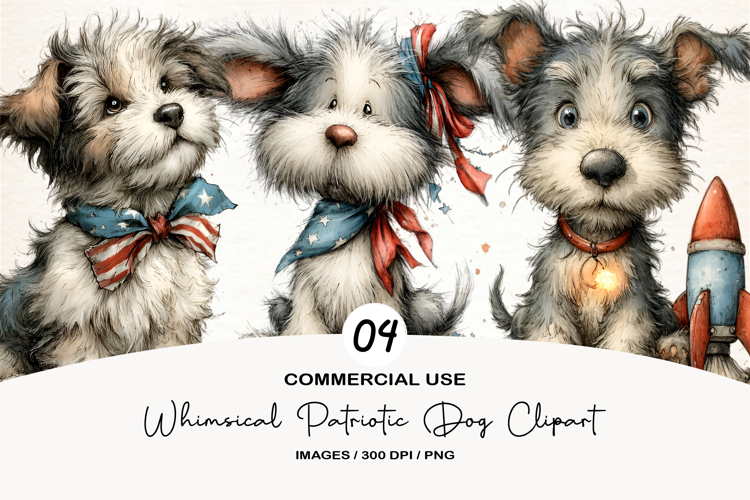 Whimsical Patriotic Dog Clipart