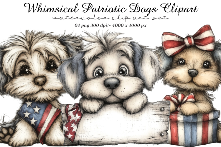 Whimsical Patriotic Dogs Clipart