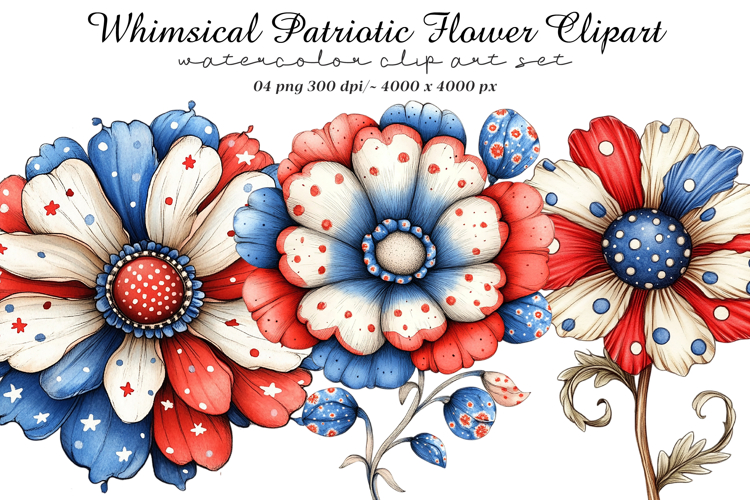 Whimsical Patriotic Flower Clipart