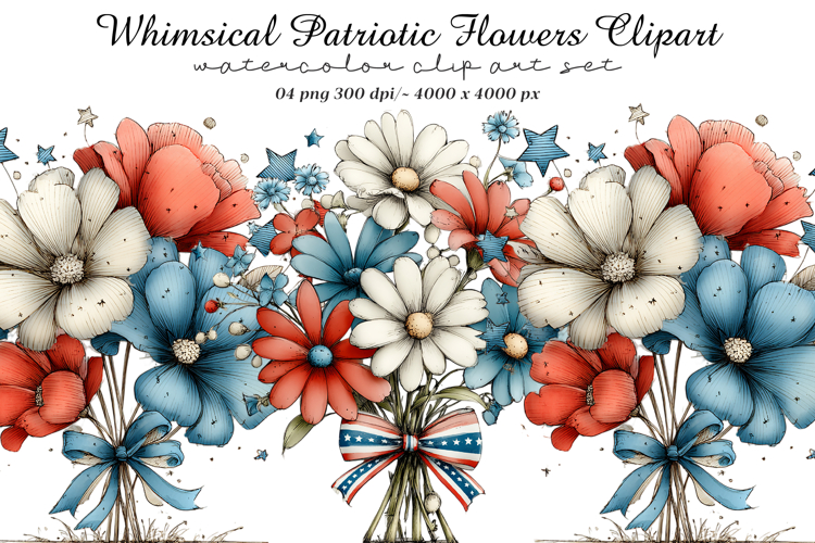 Whimsical Patriotic Flowers Clipart
