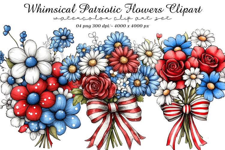 Whimsical Patriotic Flowers Clipart