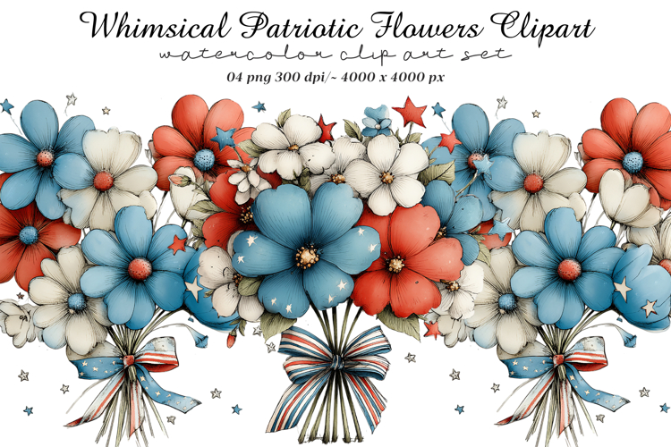 Whimsical Patriotic Flowers Clipart