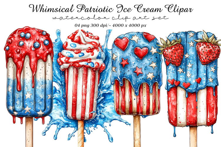 Whimsical Patriotic Ice Cream Clipart
