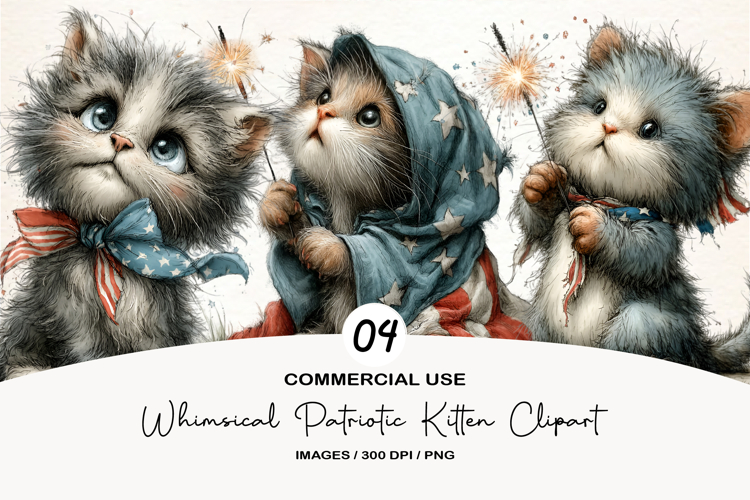 Whimsical Patriotic Kitten Clipart