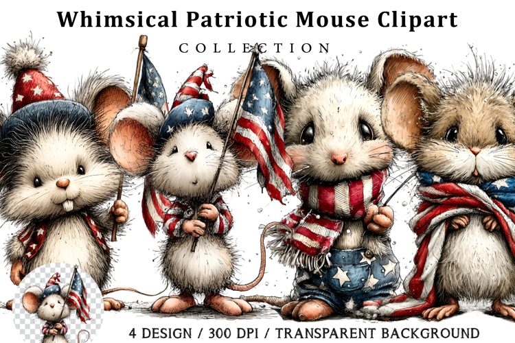 Whimsical Patriotic Mouse Clipart