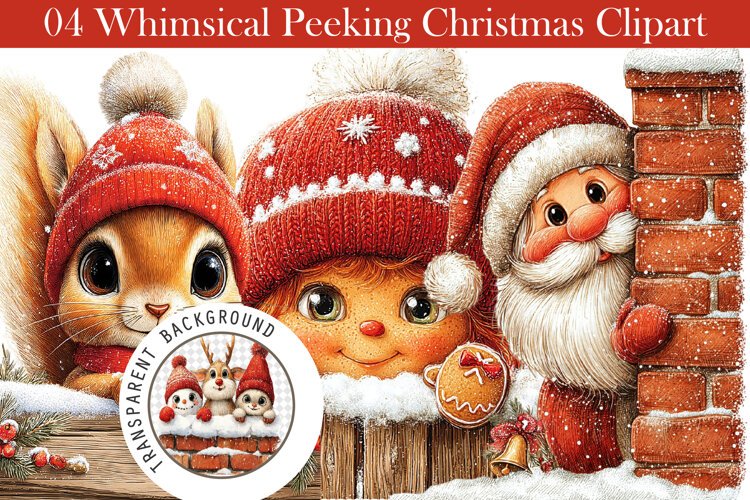 Whimsical Peeking Christmas Clipart example image 1