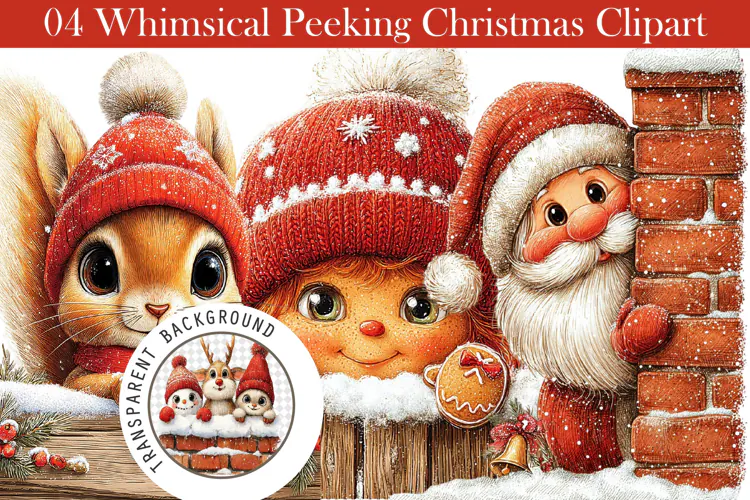Whimsical Peeking Christmas Clipart