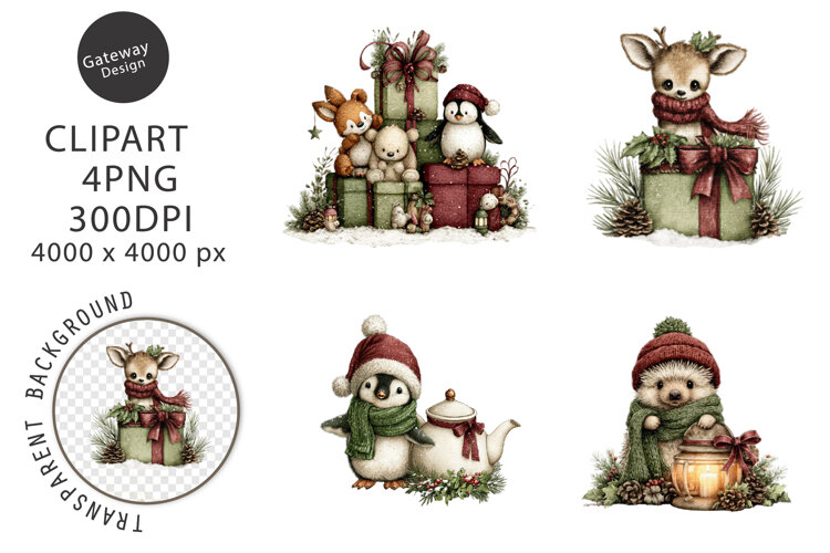 Whimsical Peeking Christmas Clipart example image 1