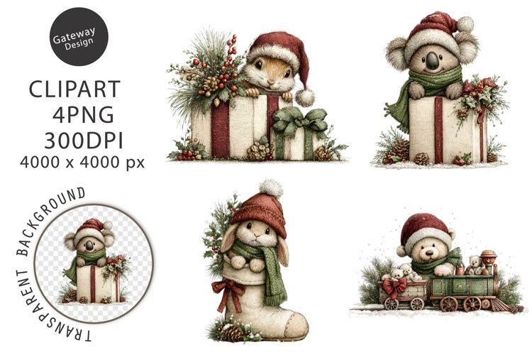 Whimsical Peeking Christmas Clipart example image 1