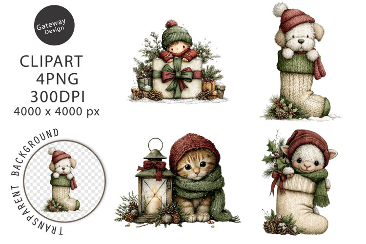 Whimsical Peeking Christmas Clipart example image 1