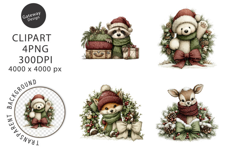 Whimsical Peeking Christmas Clipart example image 1