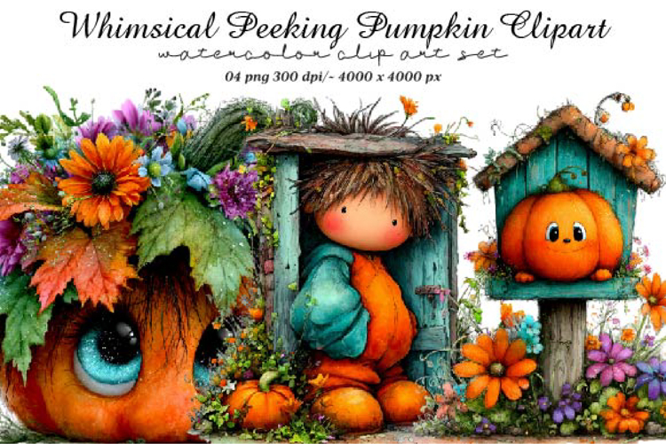 Whimsical Peeking Pumpkin Clipart
