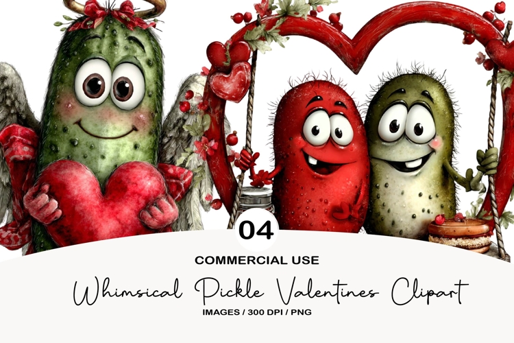 whimsical pickle valentines clipart