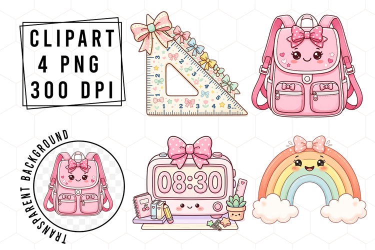 Whimsical Pink Back to School Clipart