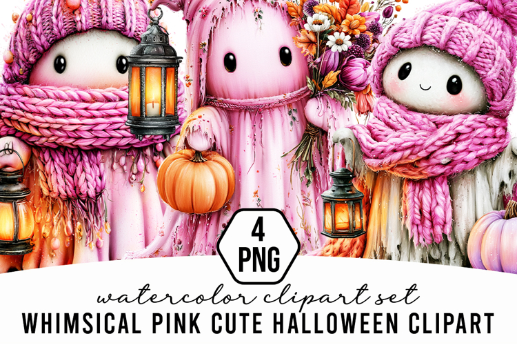 Whimsical Pink Cute Halloween Clipart