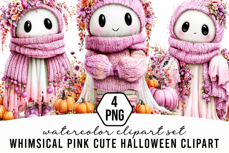 Whimsical Pink Cute Halloween Clipart