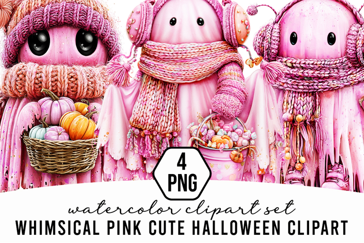 Whimsical Pink Cute Halloween Clipart