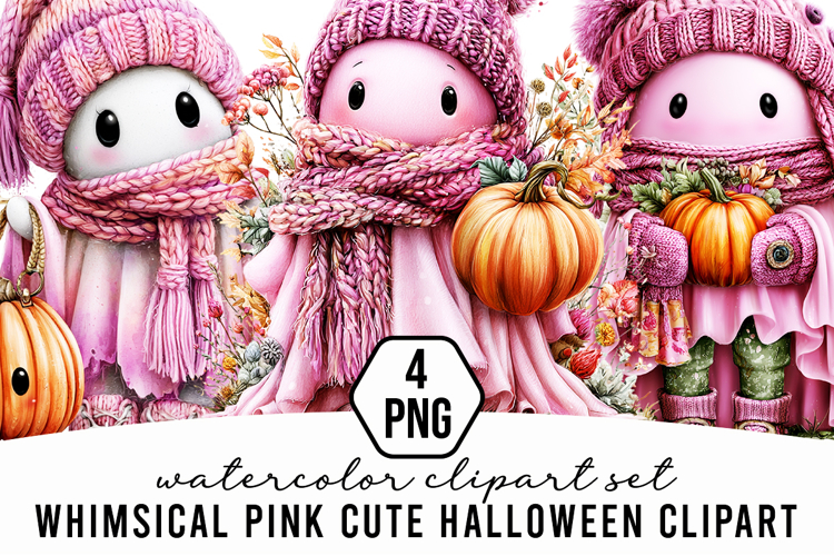 Whimsical Pink Cute Halloween Clipart