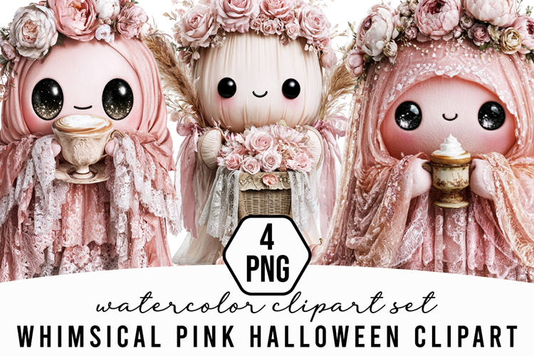 Whimsical Pink Halloween Clipart