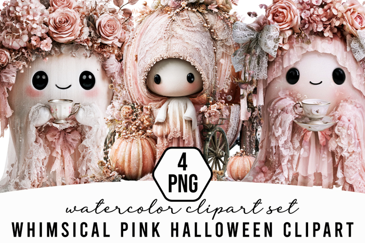 Whimsical Pink Halloween Clipart