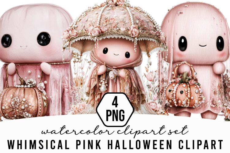 Whimsical Pink Halloween Clipart