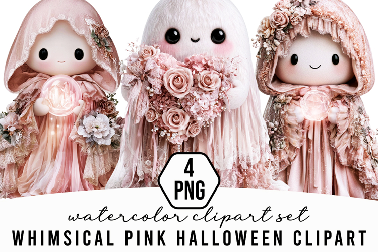 Whimsical Pink Halloween Clipart