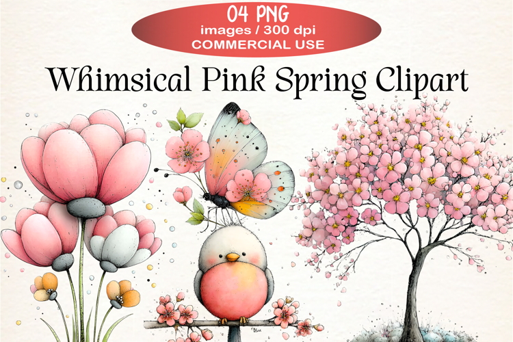 Whimsical Pink Spring Clipart