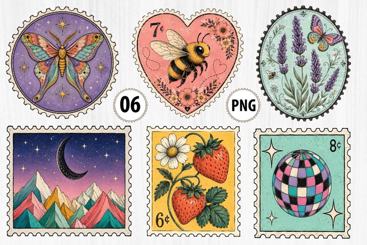Whimsical Postage Stamp Clipart Bundle