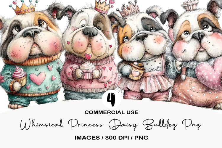 Whimsical Princess Daisy Bulldog Png Clipart