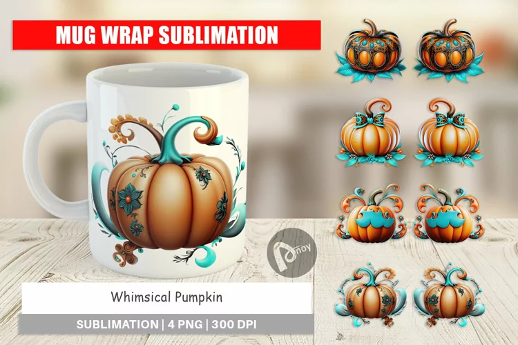 Mug Wrap Design Whimsical Pumpkin Sticker