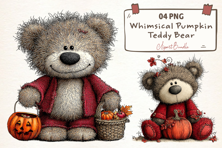 Whimsical Pumpkin Teddy Bear Clipart