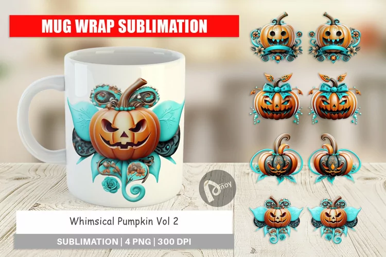 Mug Wrap Design Whimsical Pumpkin Sticker