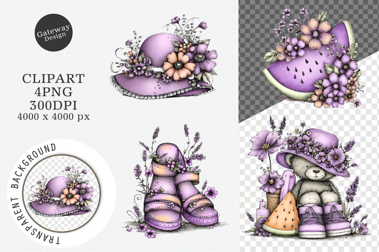 Whimsical purple summer clipart