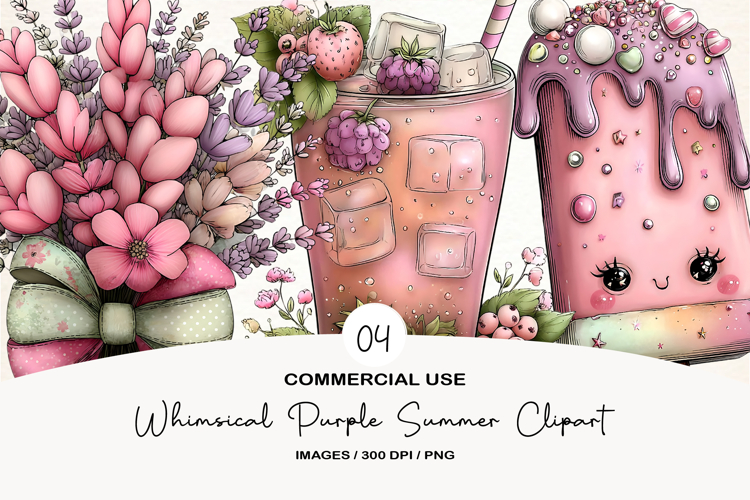 Whimsical Purple Summer Clipart