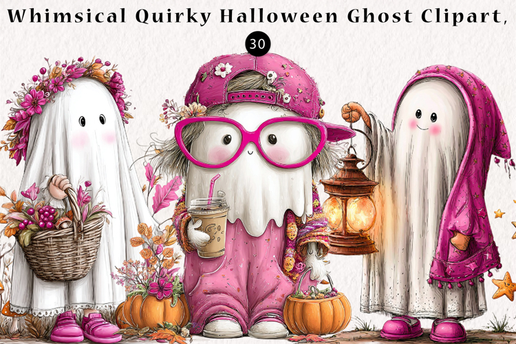 Whimsical Quirky Halloween Ghost Clipart,