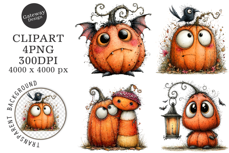Whimsical Quirky Halloween Pumpkin Png