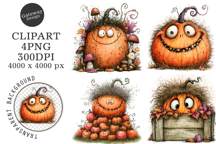 Whimsical Quirky Halloween Pumpkin Png