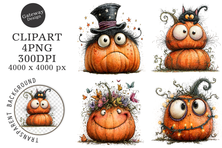 Whimsical Quirky Halloween Pumpkin Png