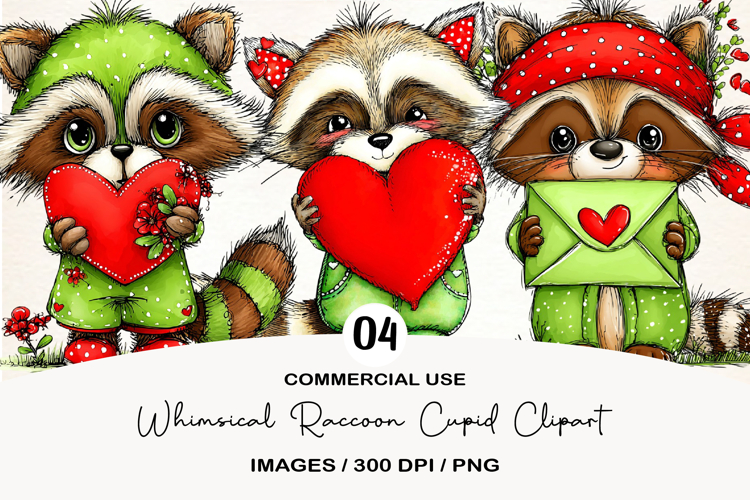 Whimsical Raccoon Cupid Clipart