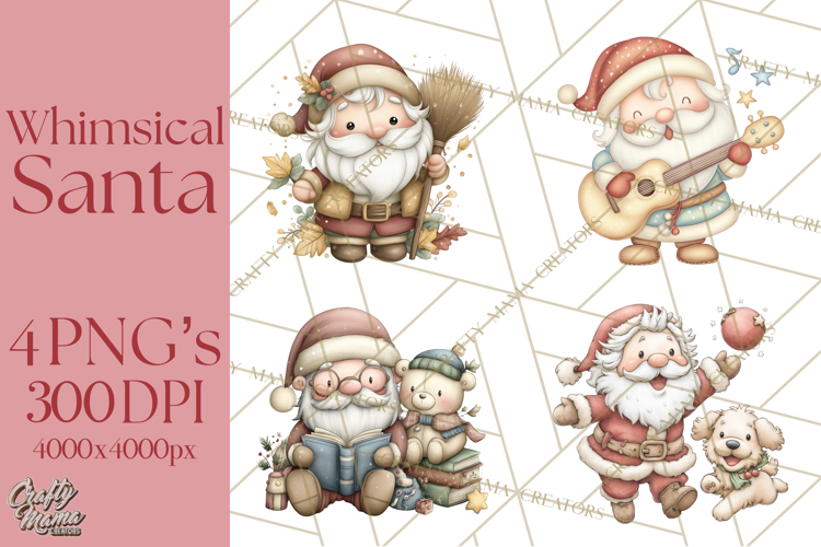 Whimsical Santa Clipart PNG, Funny Christmas Illustrations